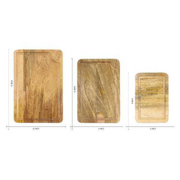 Wooden Cutting Board Set Juice Groove Durable Kitchen Chopping Boards Set 3 Pcs - Picture 8 of 8